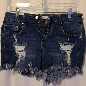 Ripped Dark-Washed Jean Shorts